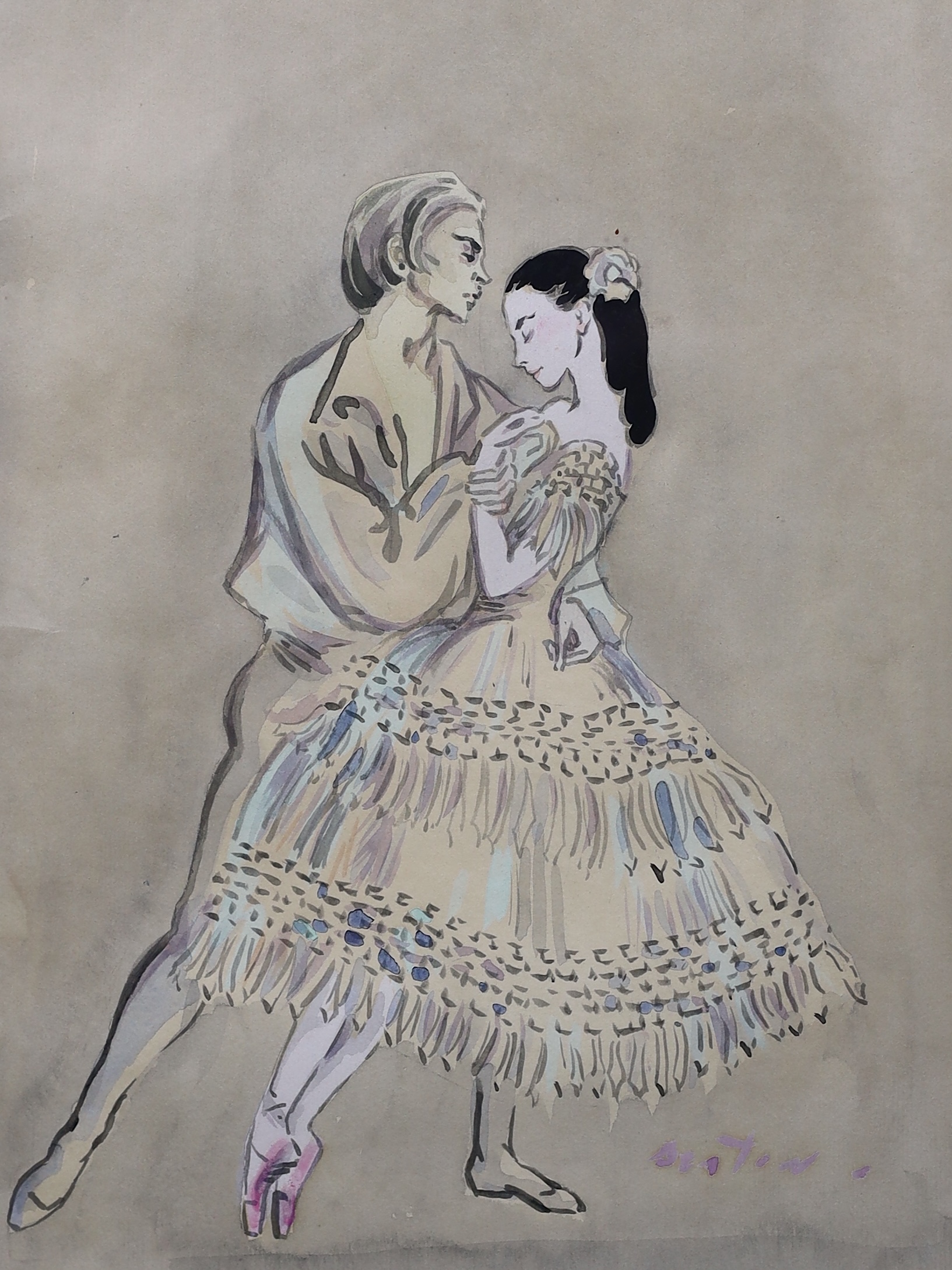 Cecil Beaton (English, 1904-1980), 'Margeurite & Armand, country scene, Nureyev & Fonteyne', watercolour, 43 x 29cm